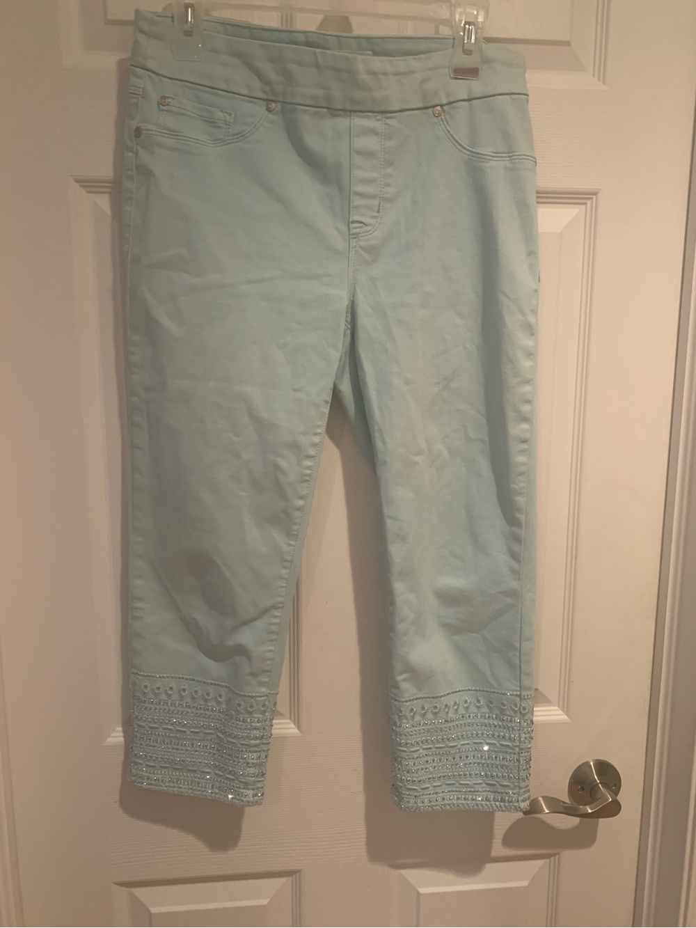 Tribal Audrey Mid Rise Light Blue Embellished Capris